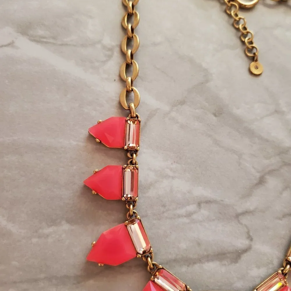 🎀 Stella and Dot Hot Neon Rhinestones Crystals Vintage Antiqued Gold Statement